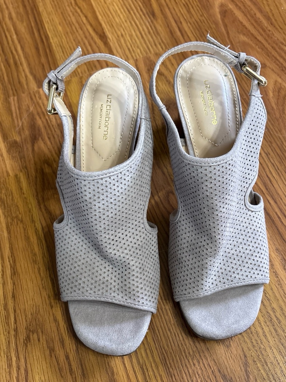 Liz Claiborne Gray Perforated Slingback Sandals